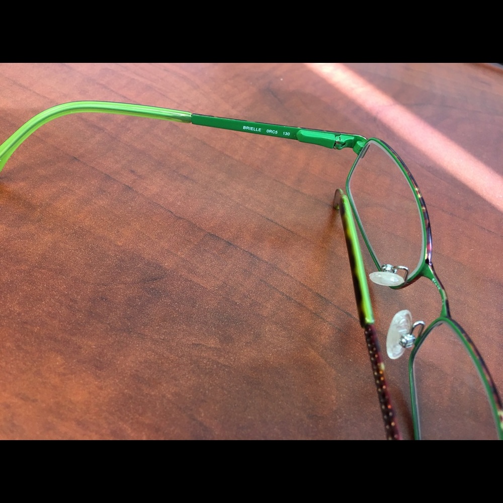 kate spade Two-Tone Rectangular Eyeglasses in Burgundy and Lime Green - Picture 3 of 5